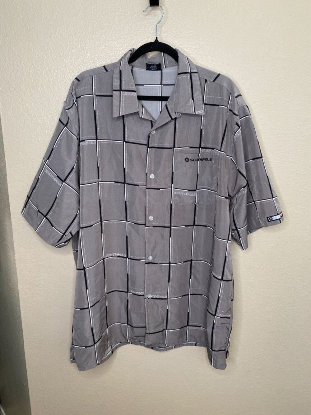 Southpole Mens Gray Checkered Short Sleeve Button-Up Shirt XL polyester collared